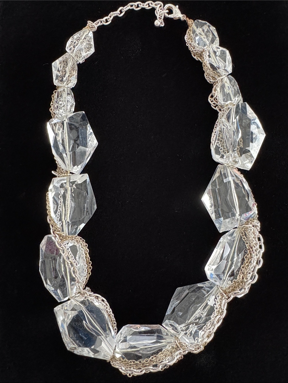 Faux Crystal Statement Necklace with Chain Accents